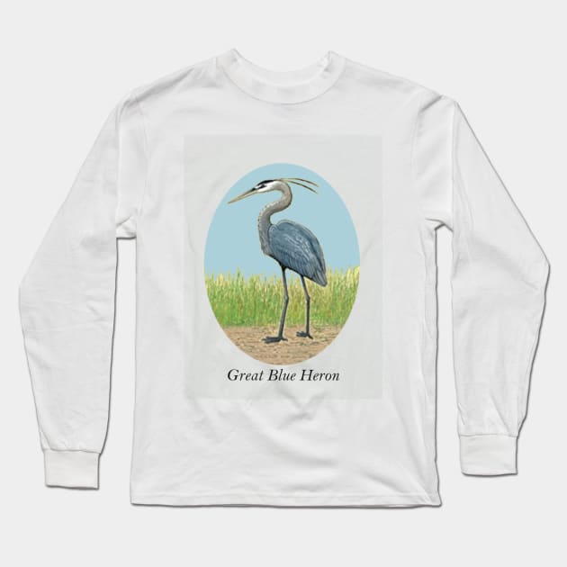 Great Blue Heron Long Sleeve T-Shirt by Shell Island Publishing